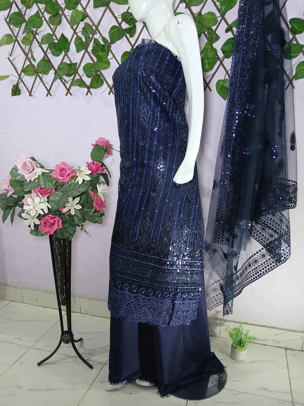 Embroidered Net Unstiched 3PC