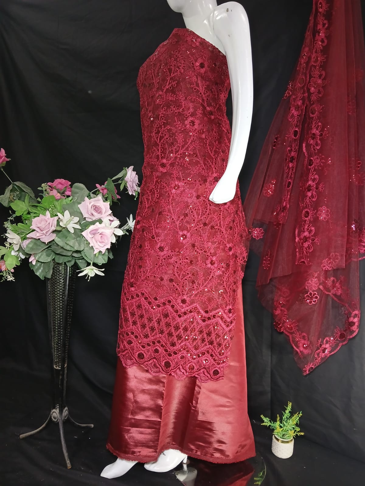 Embroidered Net Unstiched 3PC