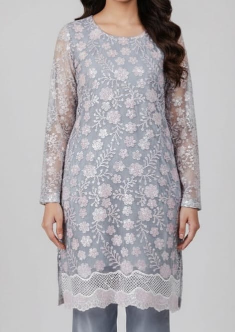 Embroidered Net Stiched 3PC