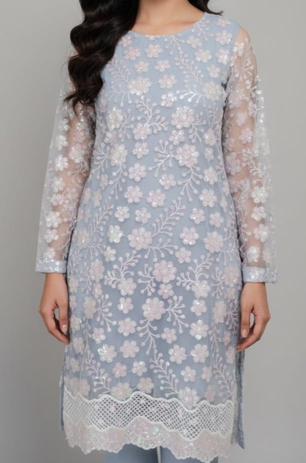 Embroidered Net Stiched 3PC