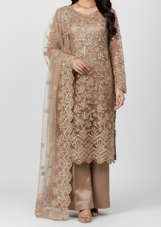 Embroidered Net Stiched 3PC