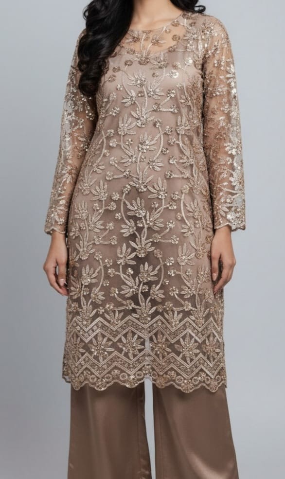 Embroidered Net Stiched 3PC