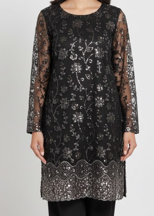 Embroidered Net Stiched 3PC