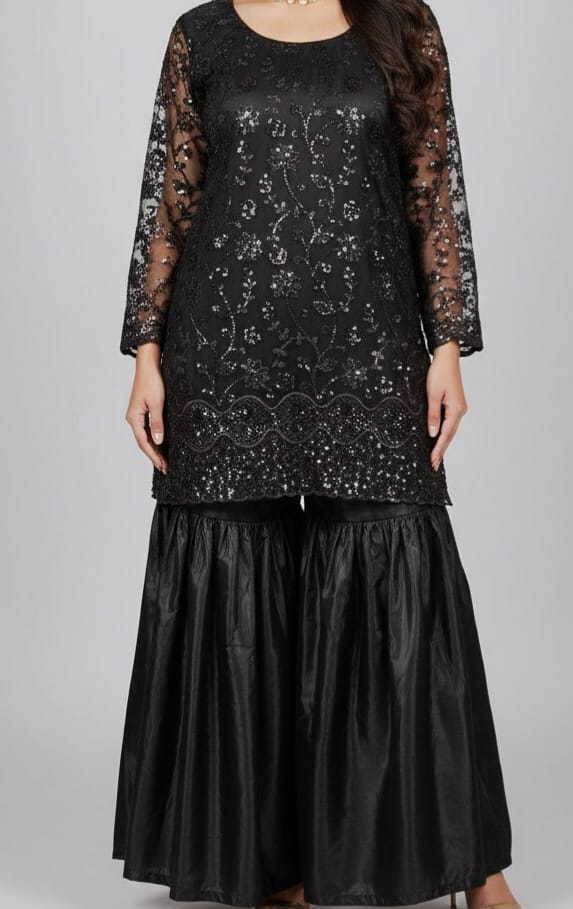 Embroidered Net Stiched 3PC