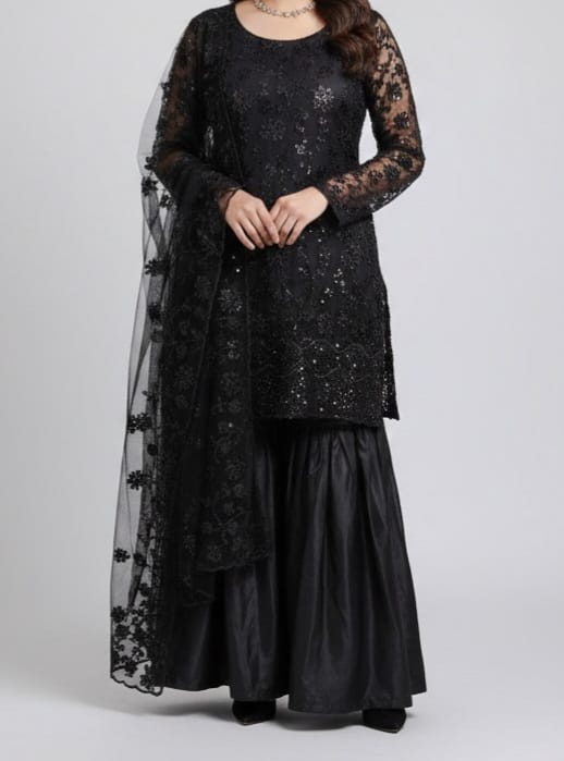 Embroidered Net Stiched 3PC