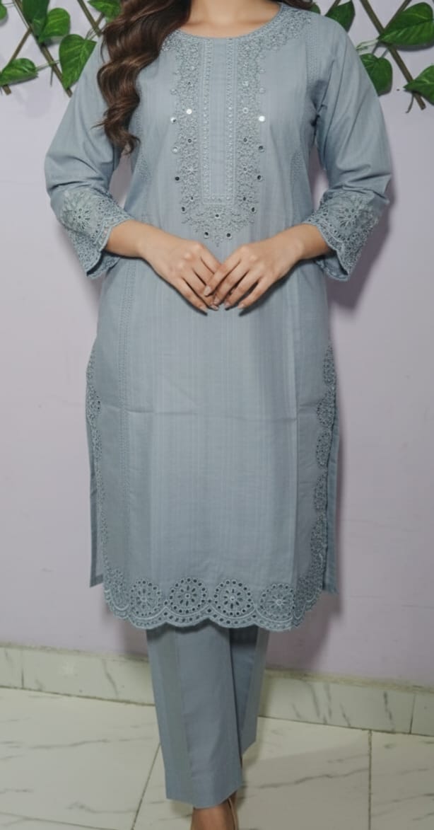 Embroidered Cotton stiched 2pc