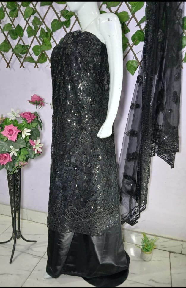 Embroidered Net Unstiched 3PC