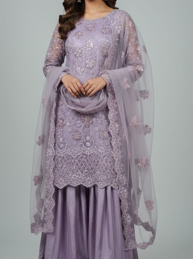 Embroidered Net Stiched 3PC