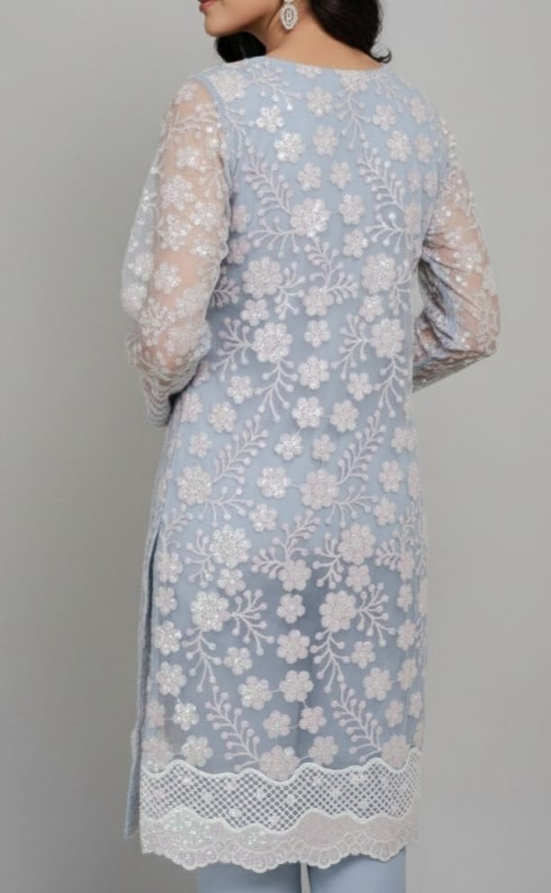 Embroidered Net Stiched 3PC