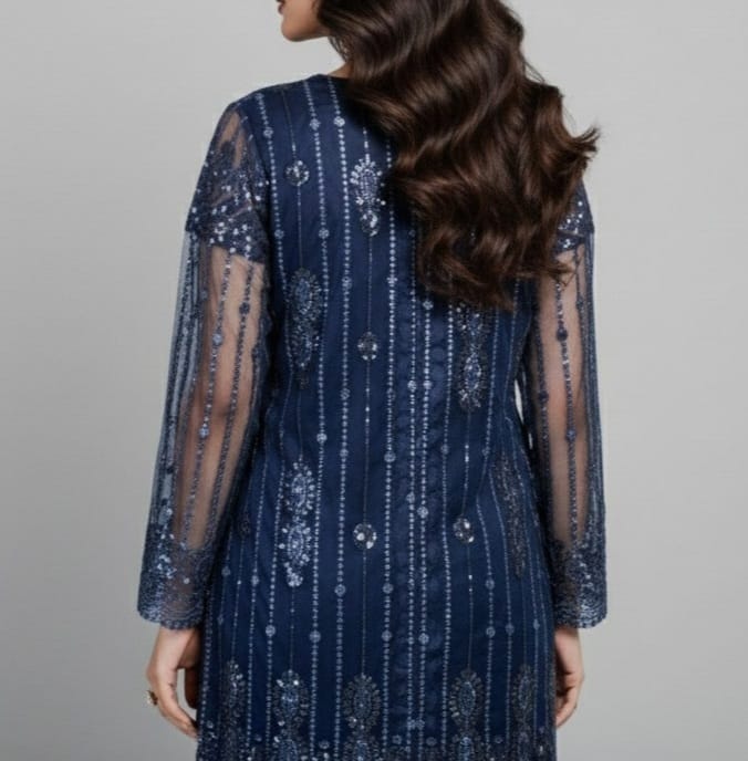 Embroidered Net Stiched 3PC