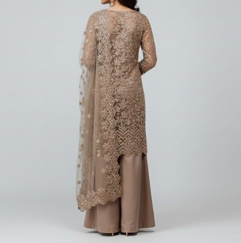 Embroidered Net Stiched 3PC