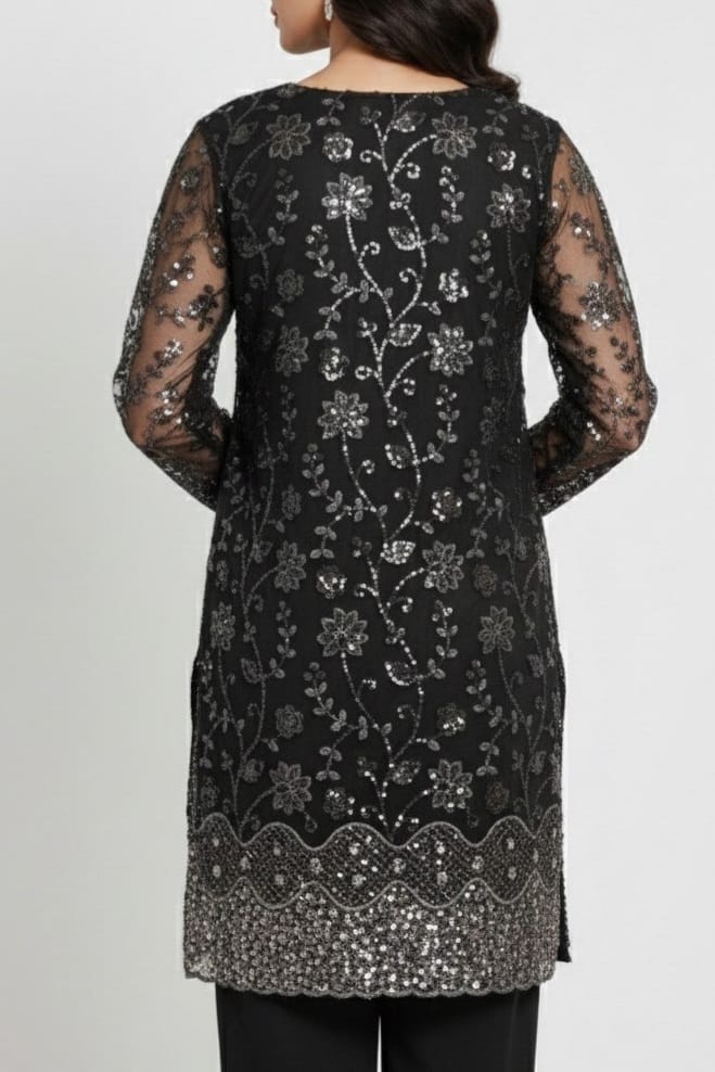 Embroidered Net Stiched 3PC