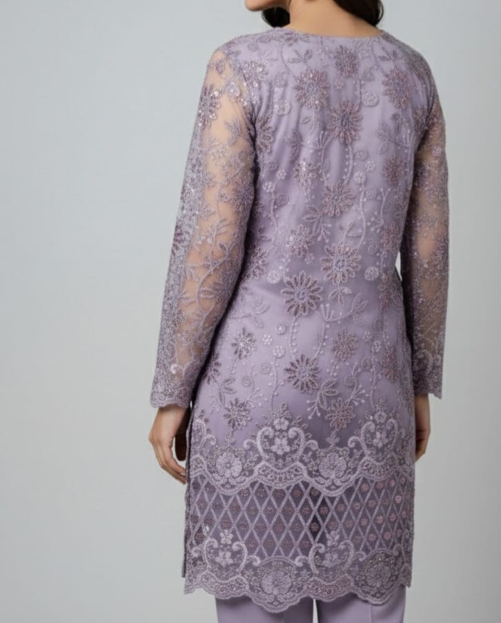 Embroidered Net Stiched 3PC