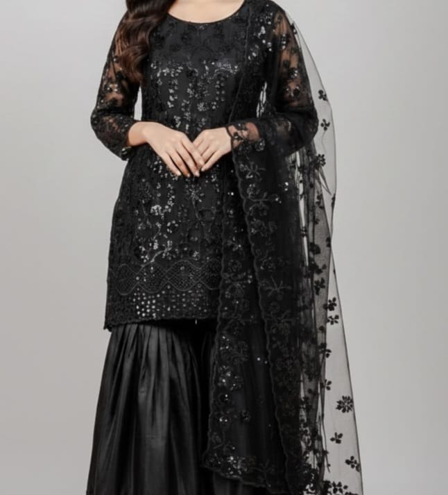 Embroidered Net Stiched 3PC