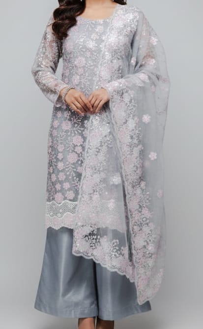 Embroidered Net Stiched 3PC