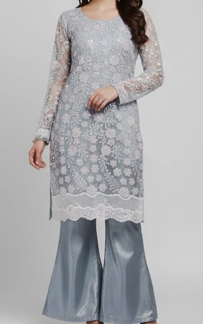 Embroidered Net Stiched 3PC