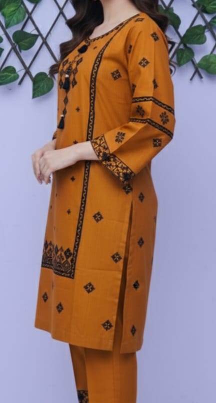 Orange Embroidery Doria Lawn stiched 2piece Size...Small